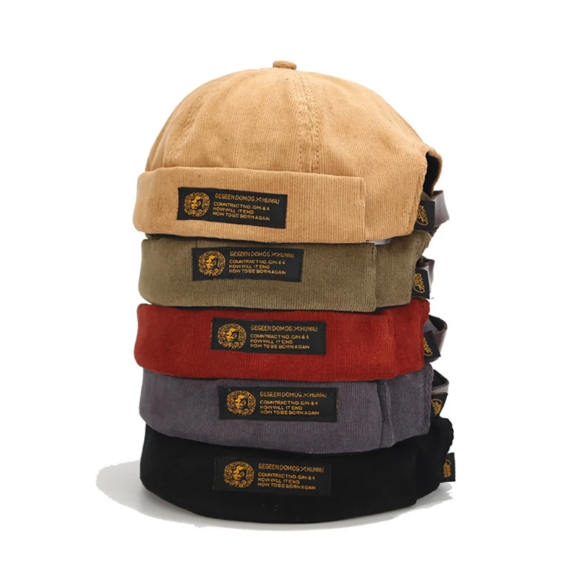 

Cotton Corduroy Brimless Hip Hop Hat Retro Rolled Cuff Beanie Hat Trucker Worker Cap Unisex Sailor Biker Cap Tennis Caps