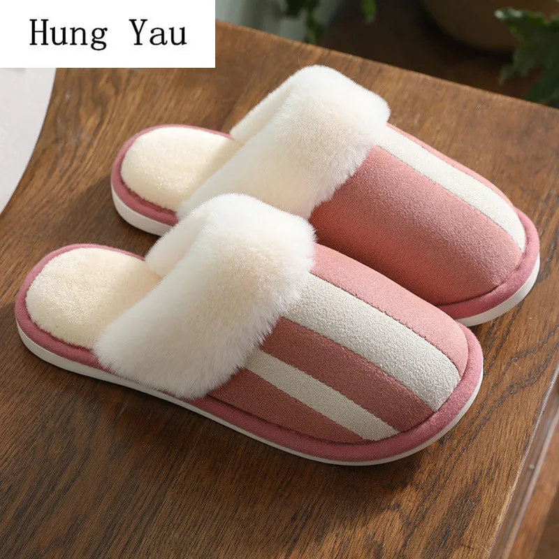 

Women Slippers Flips Flops Winter Warm Striped Shoes Woman Fashion Platform Sandals Slides Non-slip Flats Indoor Comfortable
