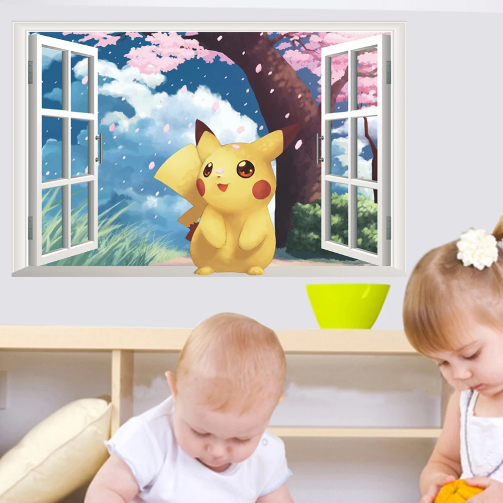 Pokemon Go Kawaii Pikachu Character Under The Cherry Tree 3D Window Wall Decals Kids Art Stickers Mural Nursery Poster Decor Pokemon Go Kawaii Pikachu Character Under The Cherry Tree 3D Window Wall Decals Kids Art Stickers Mural Nursery Poster Decor