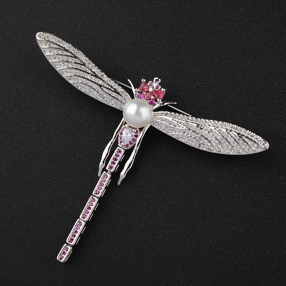 Women's Dragonfly High Quality Golden plated Paved CZ Necklace Pendant Brooch Cubic Zirconia Jewelry Connector DIY Jewellery Mak