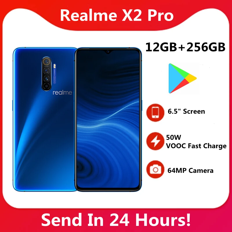 Original realme x2 pro 12gb 256gb android 6.5 "snapdragon 855 plus octa-core 64mp câmera 4000mah 50w vooc carga rápida nfc