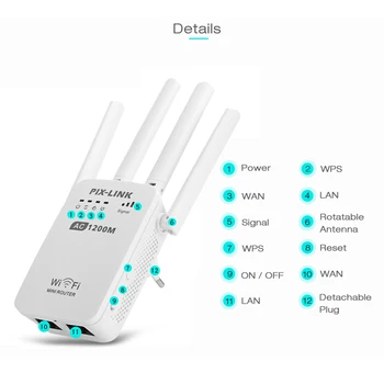 

AC1200M Wireless Router Dual Band WiFi 4 Antennas Wide Coverage Easy Setup Wifi Range Amplifier US/UK/EU/AU plug