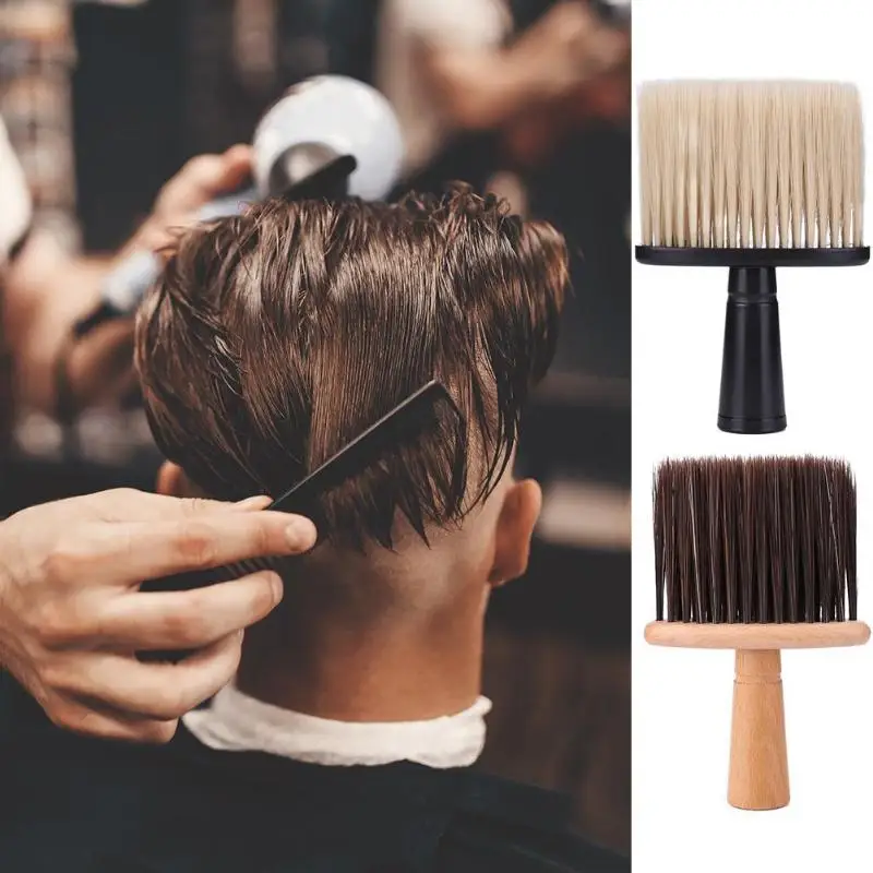 Wood Handle Neck Face Duster Hairbrush Comfortable Lightweight Portable Soft Salon Cutting Hairdressing Styling Tool