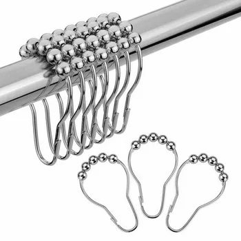 

Practical Stainless Steel Curtain Hooks Bath Rollerball Shower Curtains Glide Rings Convenient Home Bathroom Accessories ##0