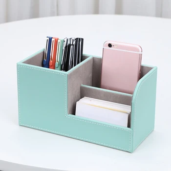 

Multi-function Leather Desk Stationery Organizer Pen Pencil Holder Business Cards Stand Mobile Phone Remote Control Storage Box