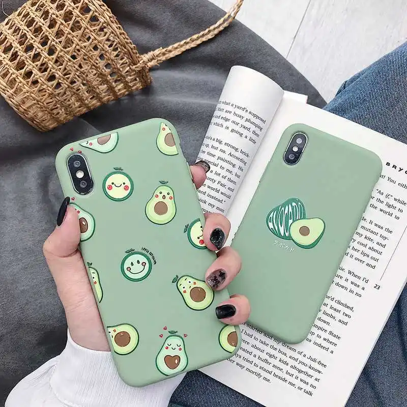 

Cartoon Silicone Phone Case for iphone x xs Max XR 6 6s 7 8 plus Soft TPU Gel Funny Avocado watermelon Printed Cover Shell Coqua