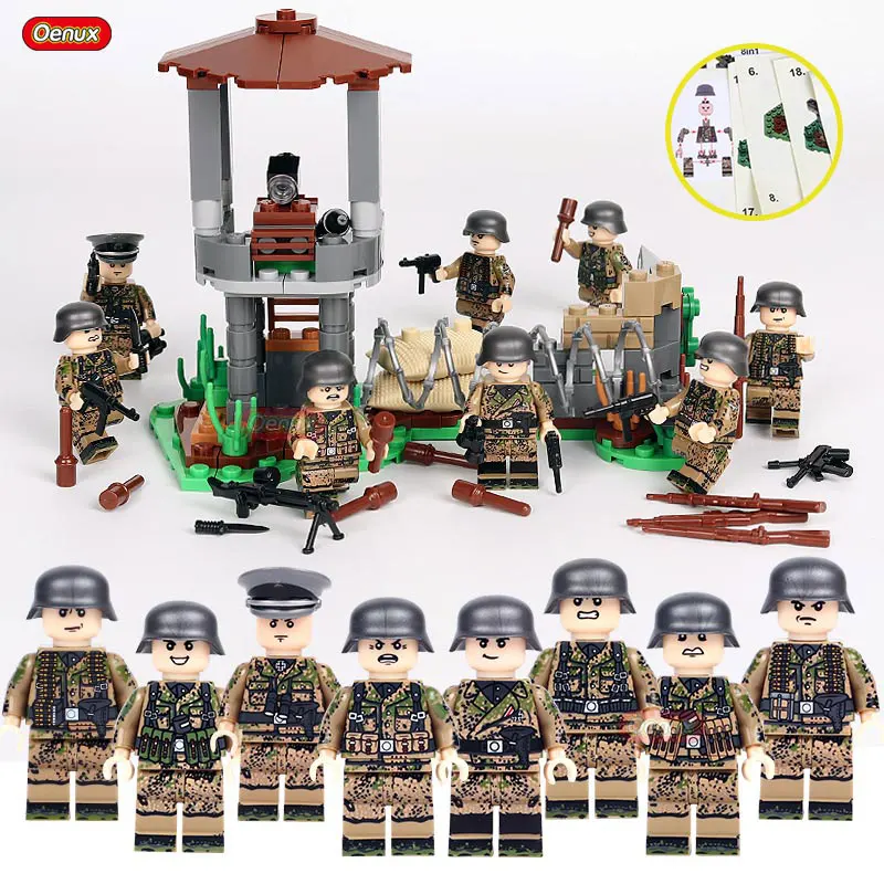 Oenux, новая мировая война 2, мини-солдатики, фигурка, военный строительный блок WW2, модель военного оружия, кирпичная игрушка MOC, Детский Рождественский подарок - Цвет: German Army 4