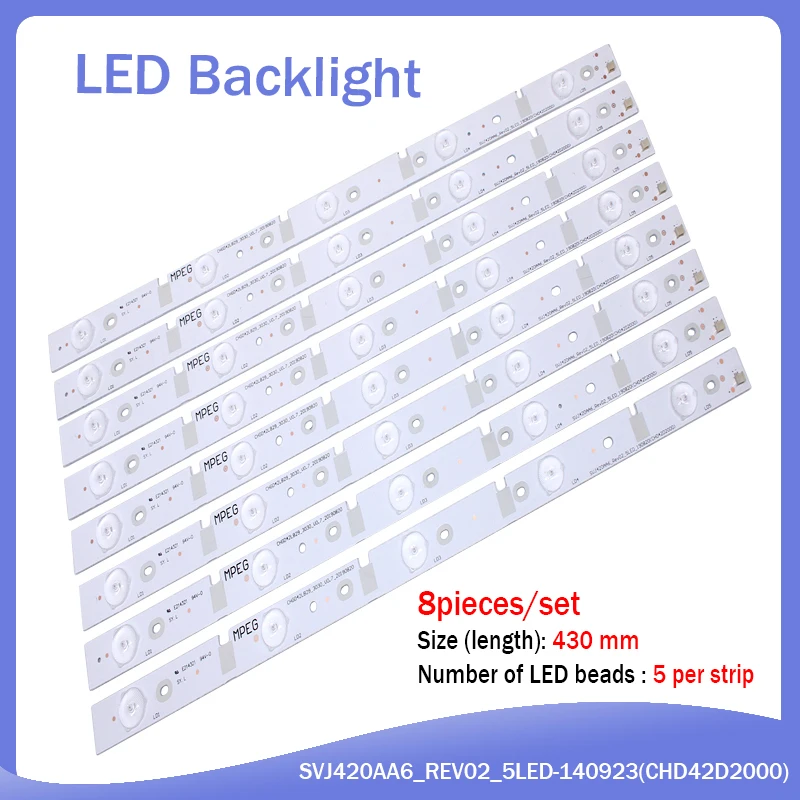 new 1Set=8PCS 430mm LED Backlight strip for 42D2000N bar light SVJ420AA6-REV02-5LED-140923(CHD42D2000) led backlight strip for z40g3311 led39d07a zc26ag 01e lc390ta2a light bar 100% new