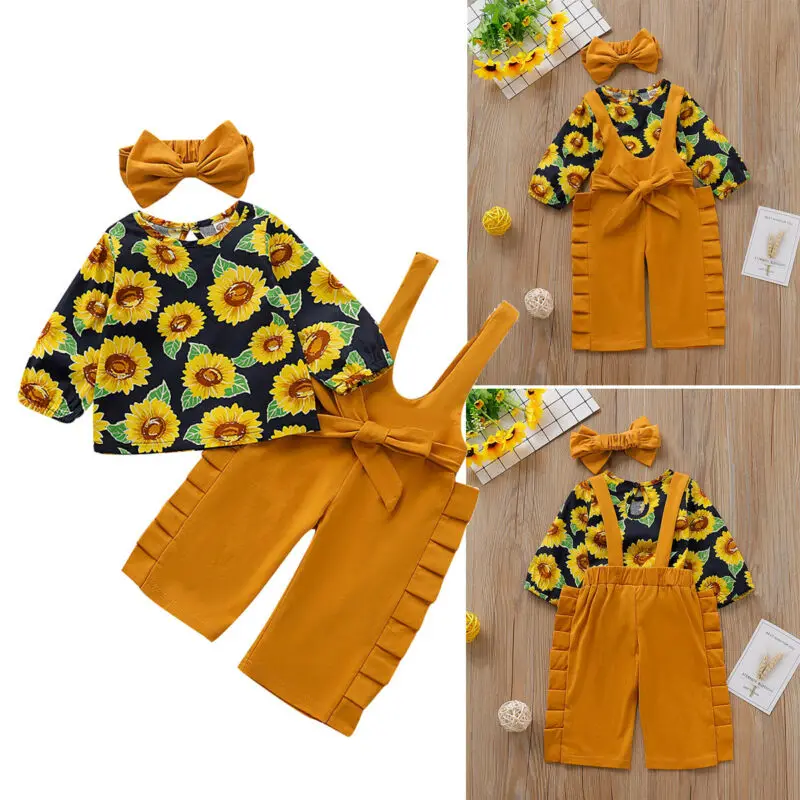 

US STOCK Newborn Baby Girl Fall Clothes Sunflower Tops+Slip Pants+Headband Outfit Set