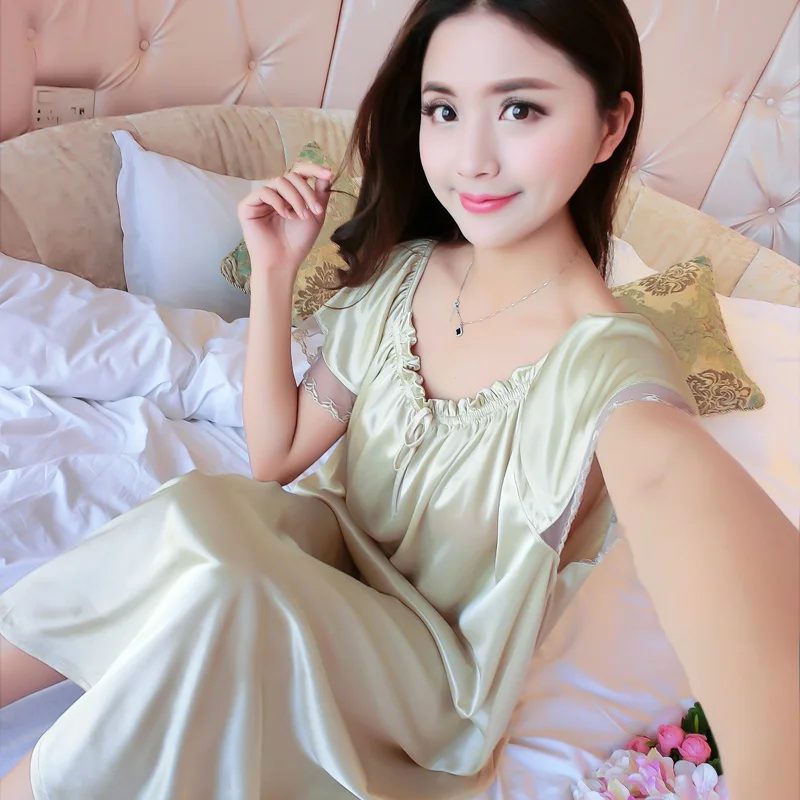Plus Size 4XL Women Night Dress Nighty Nightgown Nightwear Sexy Lingerie Long Loose Satin Babydoll Chemise Sleepwear Femenina