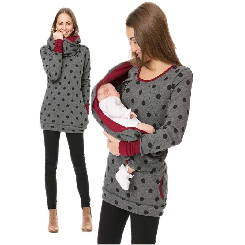 Newest Autumn Winter Maternity Clothes Pregnant Women Breastfeeding Coat Print O-neck Thicken Hoodies for Pregnancy Nursing Top