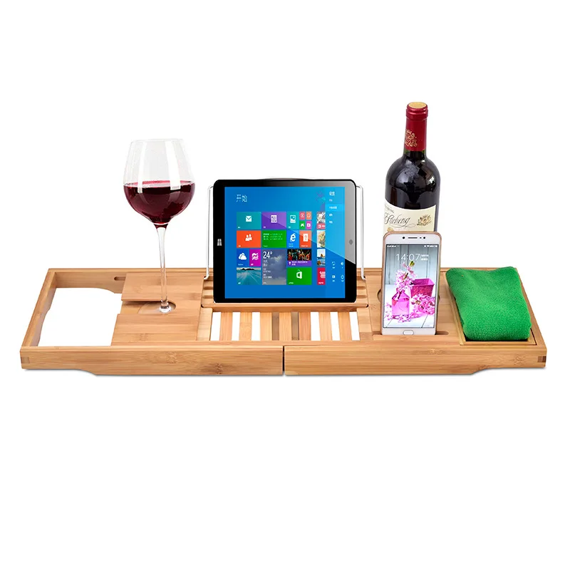 70-105cm Extendable Bamboo Bath Caddy Tray Nonslip Bath Tray Spa Bathtub Book Wine Tablet Bathroom Wooden Bathtub Bar Storage