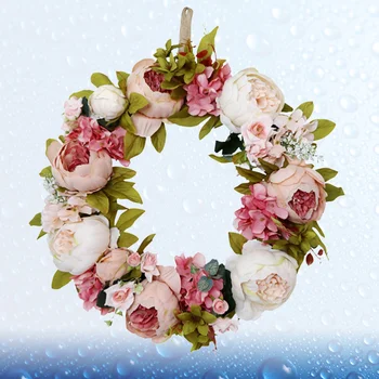 

1pc Vintage Peony Wreath door Wreath Door Garland Simulation Green Leaf Garland Door Wall Hanging Ornament European Style for Wo