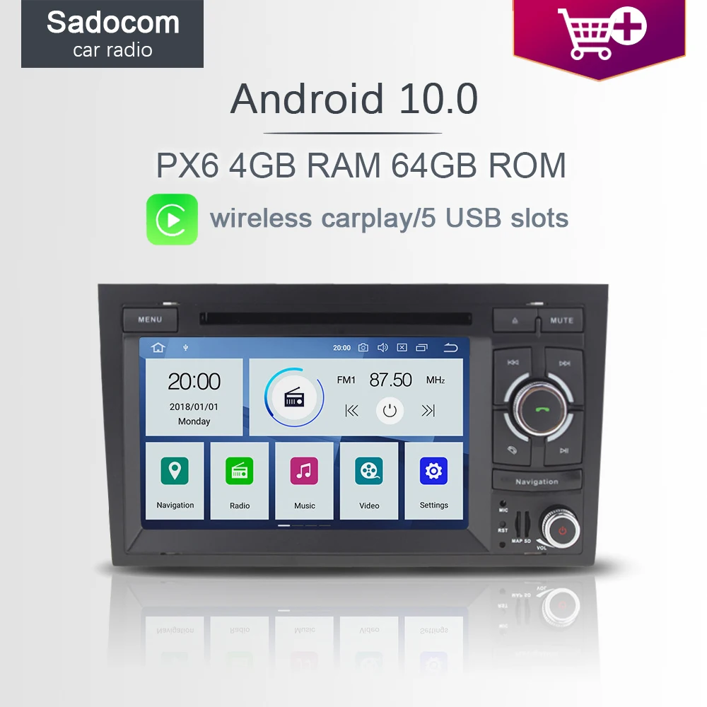Автомобильный DVD-плеер PX6 2 din Android 10 0 6 ядер 64 Гб ПЗУ 4 ОЗУ Авторадио для AUDI A4 (2002-2007)