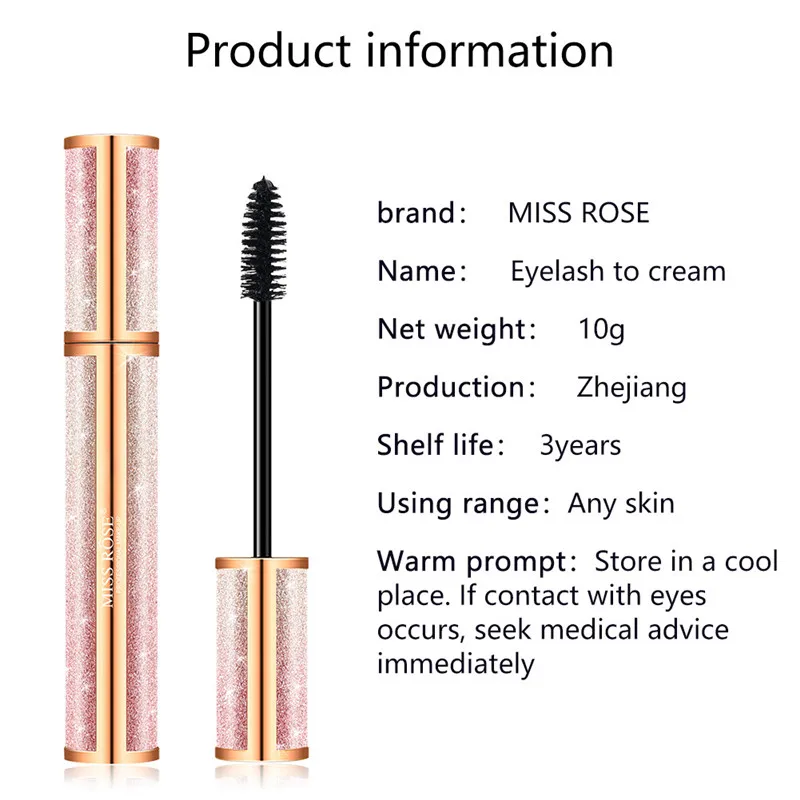 Miss Rose, новое изобилие, водостойкая, длинная завивка, натуральная, долговечная, легко размазывается, быстросохнущие ресницы, Черная тушь для ресниц