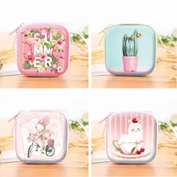 

Korean fashion tinplate square earphone cable storage box cartoon doll zero wallet cute children's coin storage bag