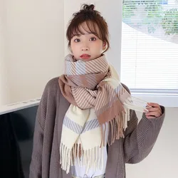 New Plaid Scarf Female Winter Korean All-Match Warmth Student Couple Knitting Bib Men Scarf Unisex Scarves