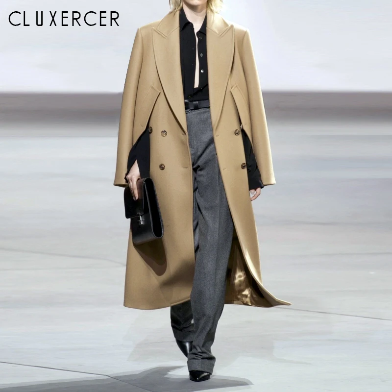 

2019 New Fashion Runway Autumn Woolen Coat Fashion Autumn Winter Warm Solid Wool Long Coat Feminine Coat (Two ways of wearing)