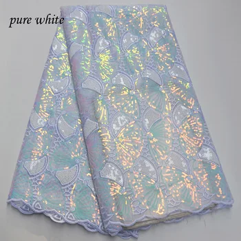 

Latest White African Lace Fabric 2020 High Quality Net Sequins Lace Fabric Nigerian French Tulle Lace Fabrics For Dress FR9-8