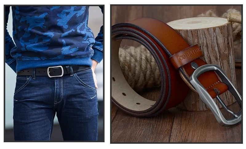 COWATHER cowhide genuine leather belts for men brand Strap male pin buckle vintage jeans belt 100-150 cm long waist 30-52 XF001 leather belt