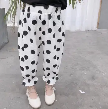 

2020 Korea style girls dots pants summer cotton linen fashion girls pants 1-6t HO847