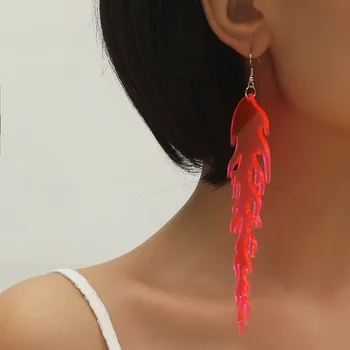 

Exaggeration Long Flame Acrylic Hanging Earrings for Women Unusual Fashion Funny Large Long Drop Earrings Harajuku Cool Earring