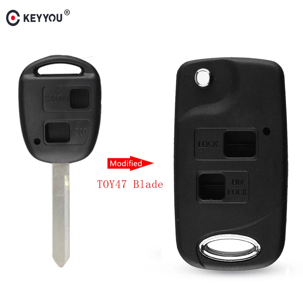 KEYYOU 2 Buttons Remote Fob Modified Folding Car key Shell Cover Case For Toyota Yaris Carina Corolla Avensis SWITCH TOY47