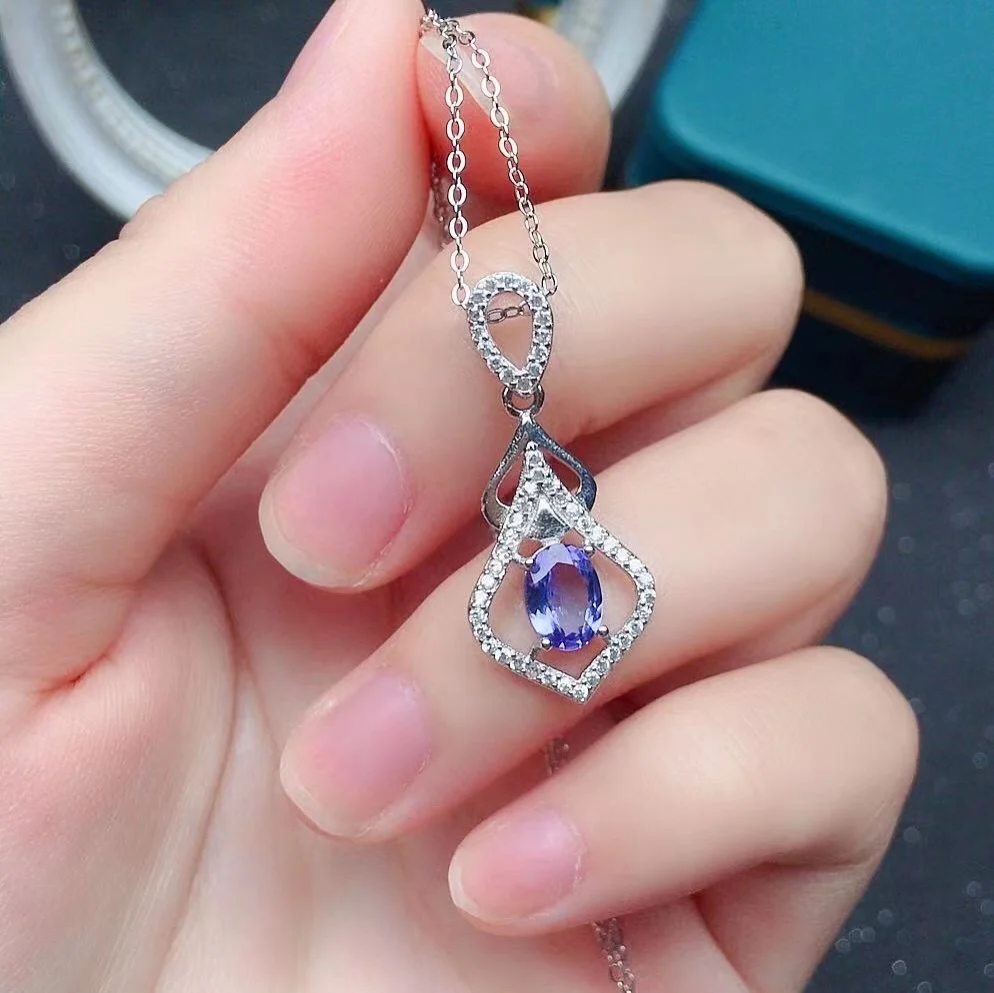 

0.7ct 5mm*7mm 100% Natural Tanzanite Pendant for Party Elegant Silver Tanzanite Necklace Pendant Gift for Woman