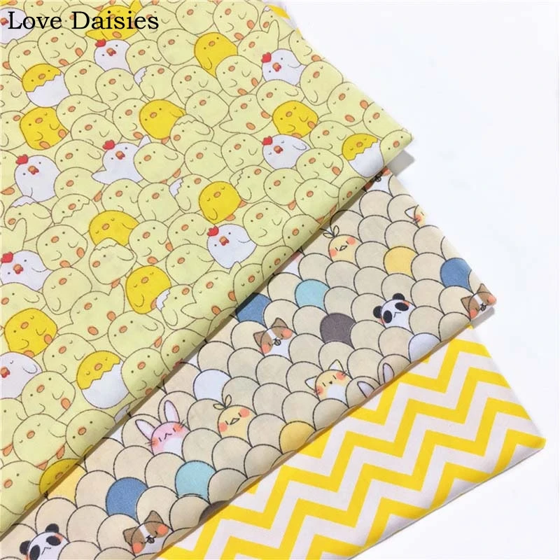 Cotton Twill Cloth Cartoon Yellow Chicken Panda Rabbit Chevron fabric for DIY Crib bedding Cushion Dess Handwork Home Decor