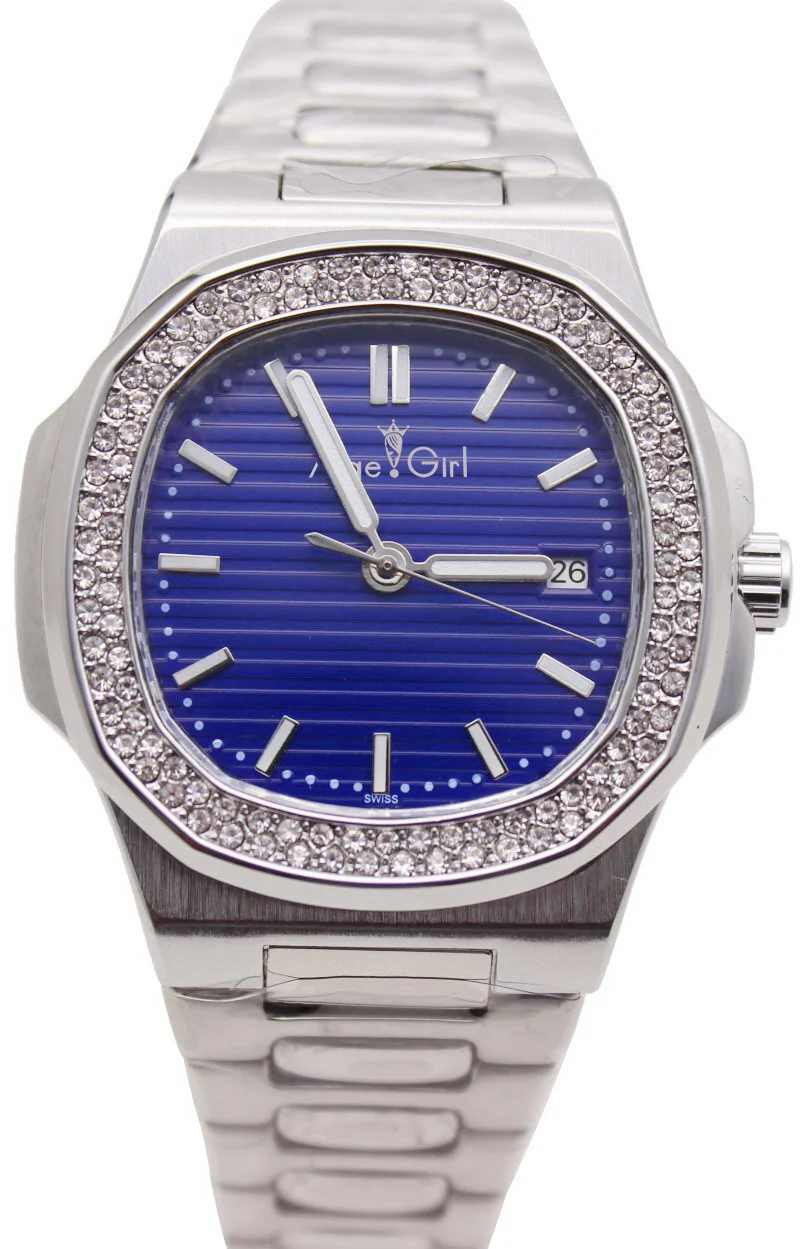 

FamousTop Brand New Automatic Mechanical Mens Watch 2 Rows Diamonds Transparent Glass Back Silver Black Blue Luminous Watches