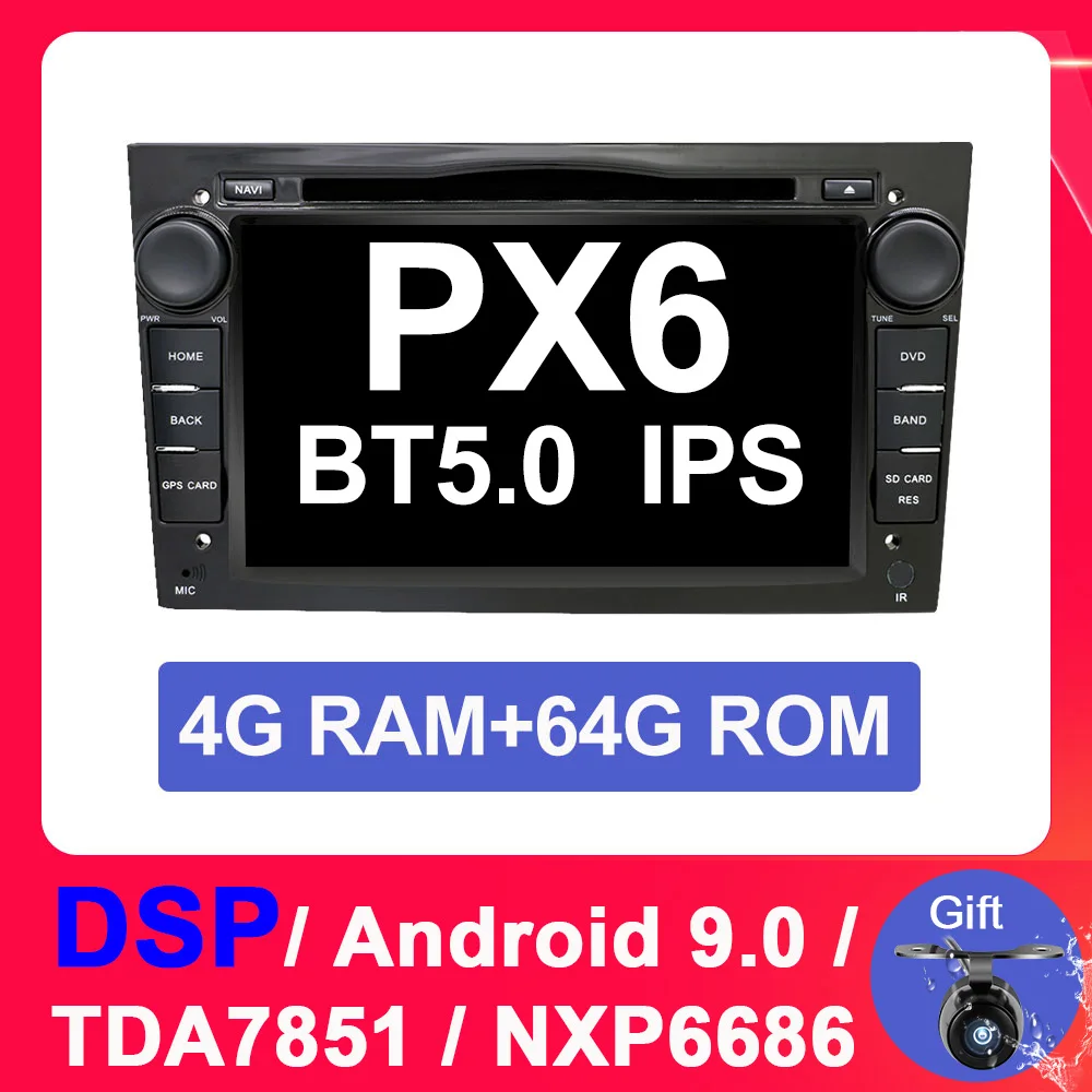 4G 64G B PX6 DSP Eunavi ips 2 Din 7 дюймов Android 9 Автомобильный DVD радио плеер gps для Opel Astra Vectra Antara Zafira Corsa Wifi Bluetooth Сенсорный экран - Цвет: 4G 64G B PX6 DSP