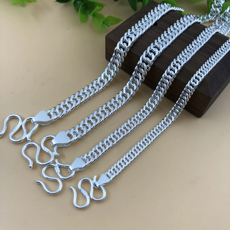 New S999 pure silver solid silver flat man necklace hip-hop whip