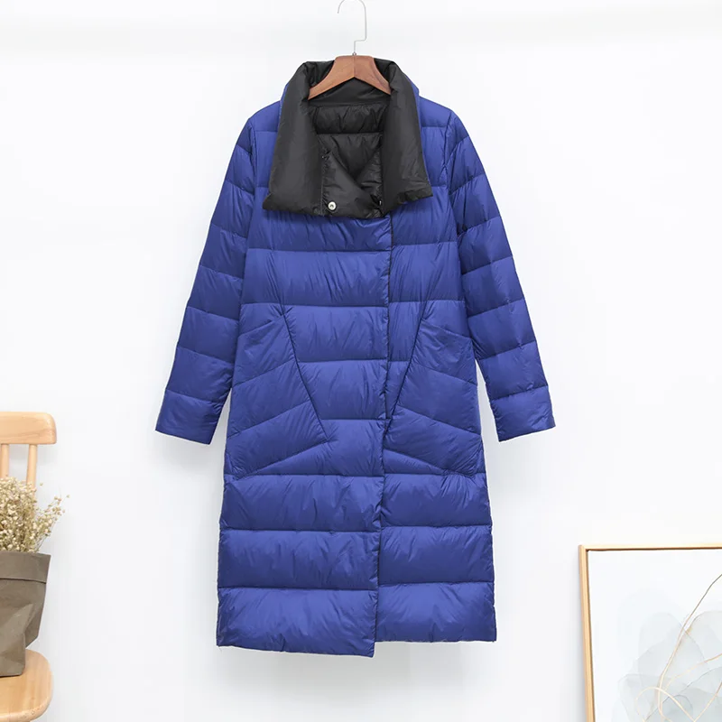 Kopen FTLZZ Winter Vrouwen Dubbelzijdig 90% Witte Eend Down Jas Ultra Licht Coltrui Lange Vrouwelijke Uitloper Warme Parka Sneeuw Parka