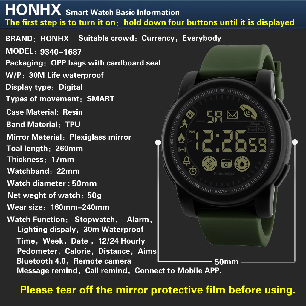 Mens Digital Watches Fitness Free Shipping Smart Electronic Watch Bluetooth Movement Phone SMS Reminder Pedometer Chronograph