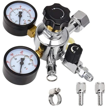 

Keg Regulator, Thread to Barb CO2 Kegerator Regulator with Pressure Adjustment Knob, Beer Regulator with Safety Manual Pressure