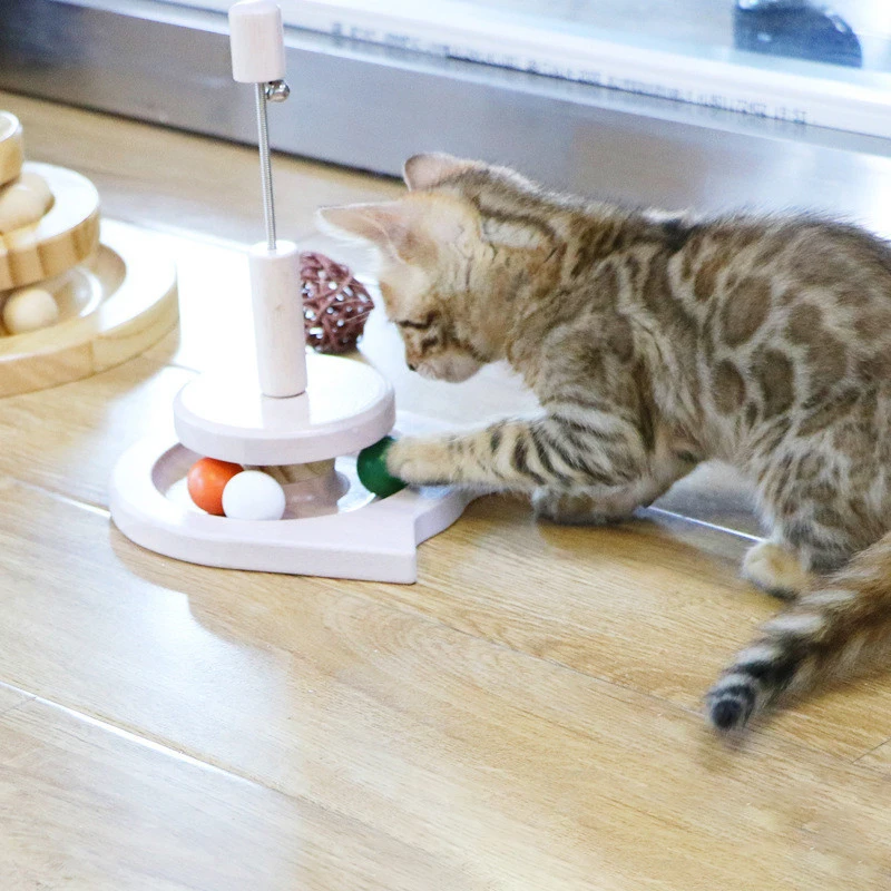 Skup Oryginalne drewniane zabawki do gry w piłkę inteligencja potrójne dyski do zabawy dla szczeniąt kot szalony dysk z piłką interaktywna zabawka 2019 gorąca sprzedaż