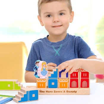 

Kids Board Game Wooden Toy Prince Rescue Princess Castle Stacking Building Blocks Children's Educational Intelligence Toys