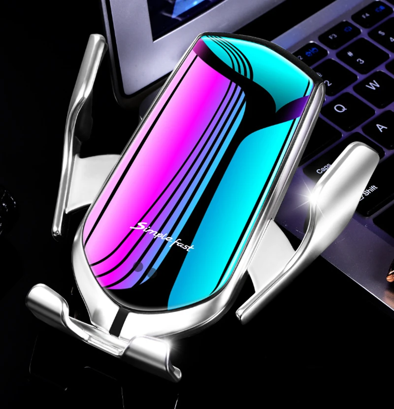 Car wireless charging mobile phone holder magic clip R1 with infrared automatic sensor function rose gold and silver car bracket
