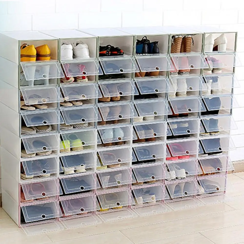 White Flip Shoes Box Thickened Transparent Drawer Case Plastic Shoe Boxes Stackable Organizer Shoebox Storage Rack | Дом и сад