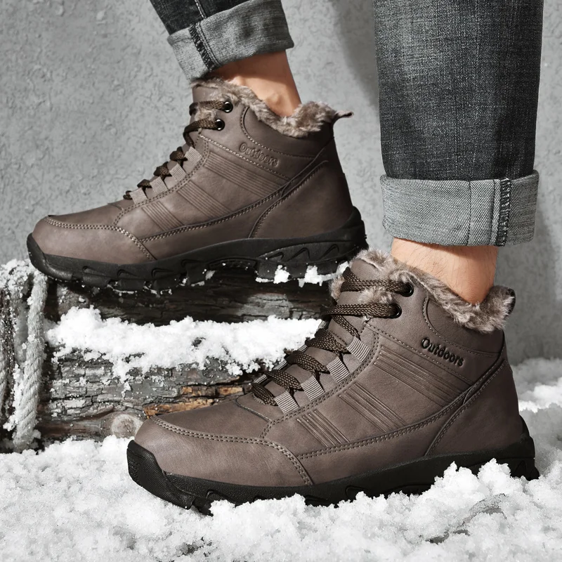 Мужские ботинки; повседневная обувь; кожаные кроссовки; новые зимние уличные высококачественные удобные мужские зимние ботинки; водонепроницаемые теплые ботинки