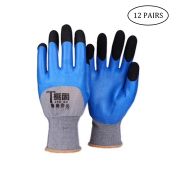 

12 Pairs Durable Nitrile Working Gloves Breathable Reusable Non-slip Anti Cut Gloves Protective Safety Gloves Workers