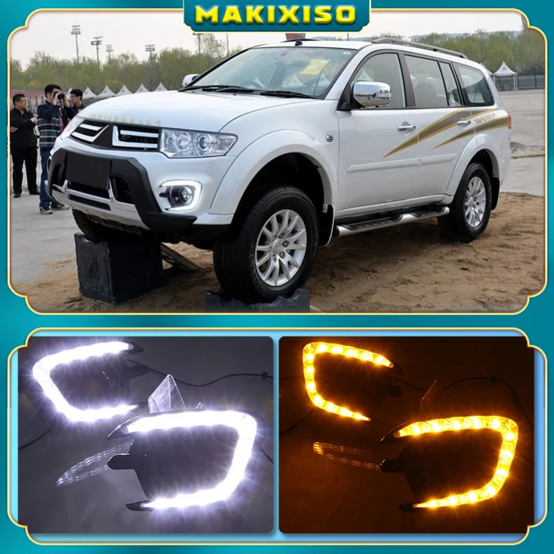 

1 Set Gloss Style 12V Car DRL Daytime Running Lights With Turn Signal Yellow For Mitsubishi Pajero Sport 2013 2014 2015