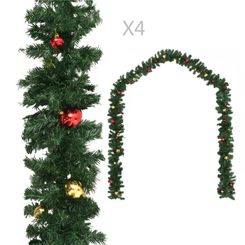 

Christmas Garlands 4pcs with Balls Green 270cm Wall Door Decor Christmas Tree Ornaments Tinsel Strips With Bowknot Party Supply