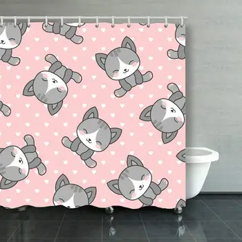 

Cute Cats Heart dots Seamless Pattern Animals Wildlife Animal Animals Wildlife Shower Curtain Polyester Fabric Bathroom Decor