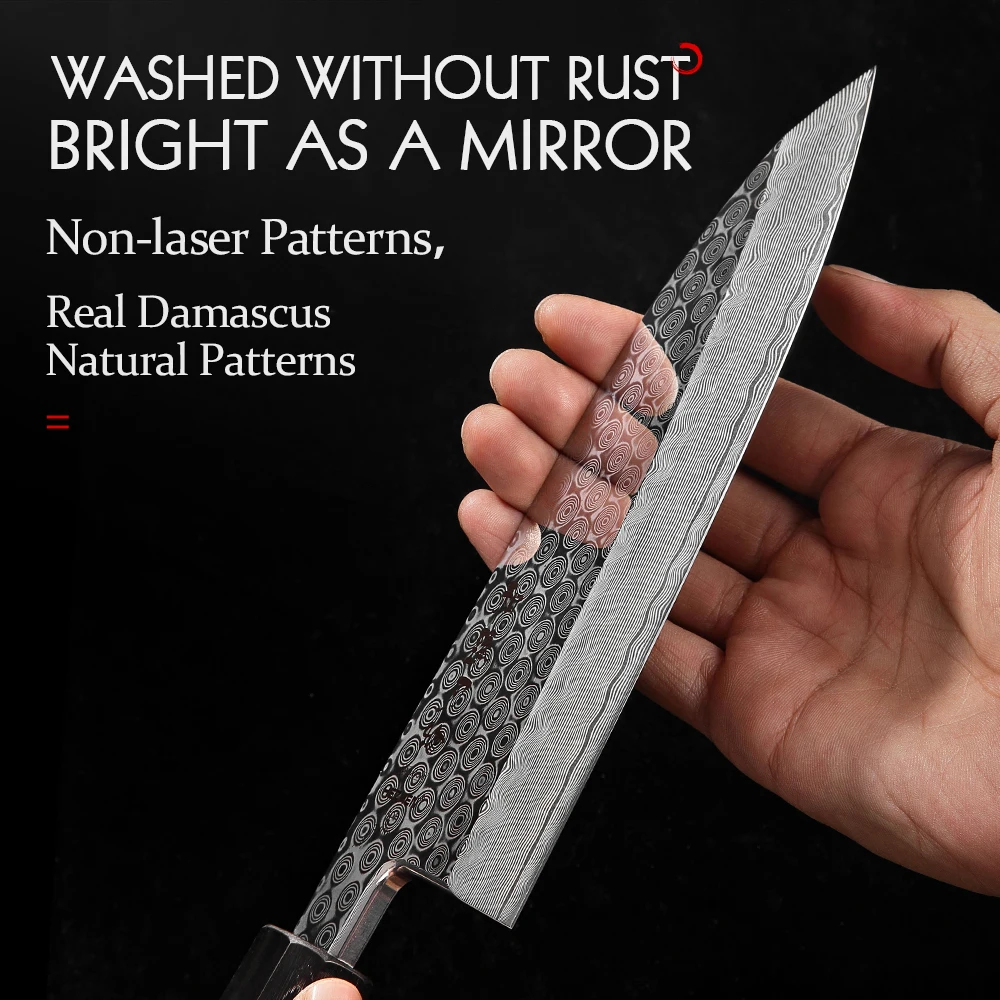 HEZHEN Ретро серии Gyuto нож сырая рыба Профессиональный 110 слоев Дамасская сеточная