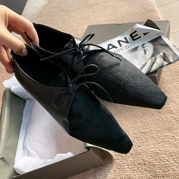 

INS hot women Pumps Genuine Leather 22-25cm Cowhide + horsehair square head loafers shoes woman European and American British