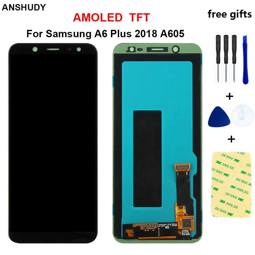

6.0" AMOLED TFT For Samsung Galaxy A6 Plus 2018 A6+ A605fd A605 LCD Touch Screen Digitizer Glass Assembly + Tools Display