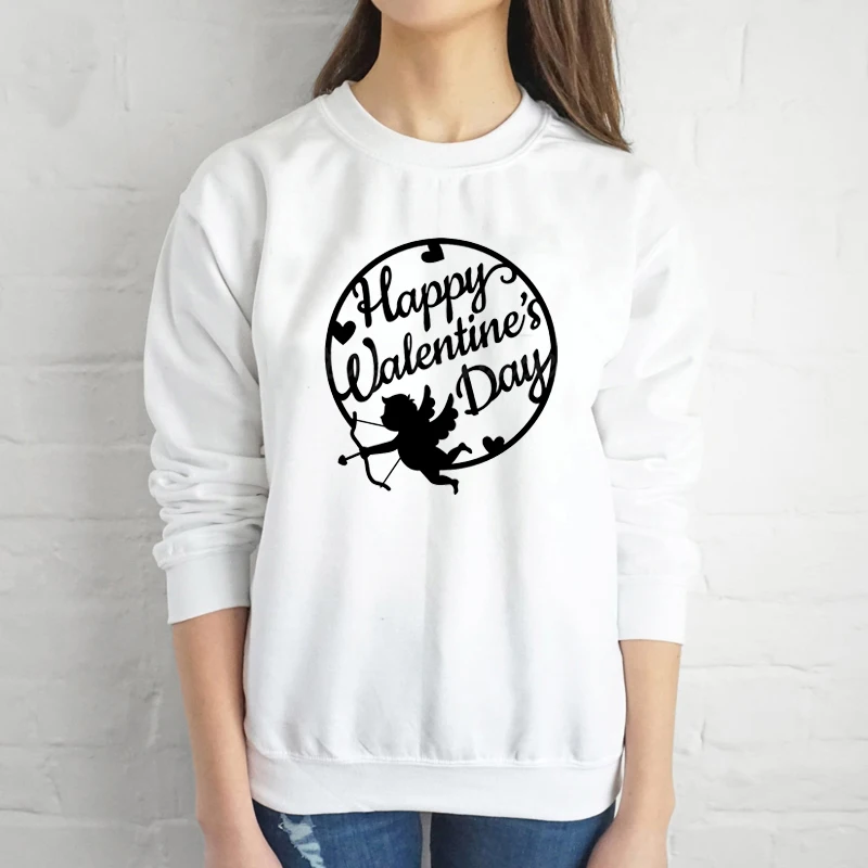 Купидон Happy Grandparents Day Забавный Графический Женская мода чистый хлопок, свободный покрой, широкие young hipster Толстовка ко Дню Святого Валентина, комплект из топа с - Цвет: White-black txt