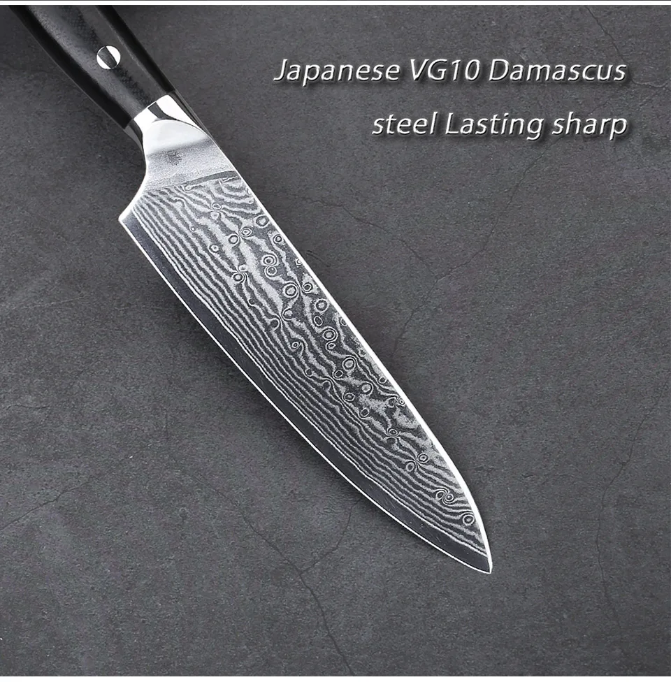 TURWHO " дюймовый кухонный нож для очистки овощей японский VG-10 Дамасские стальные ножи острый нож для очистки фруктов G10 Ручка