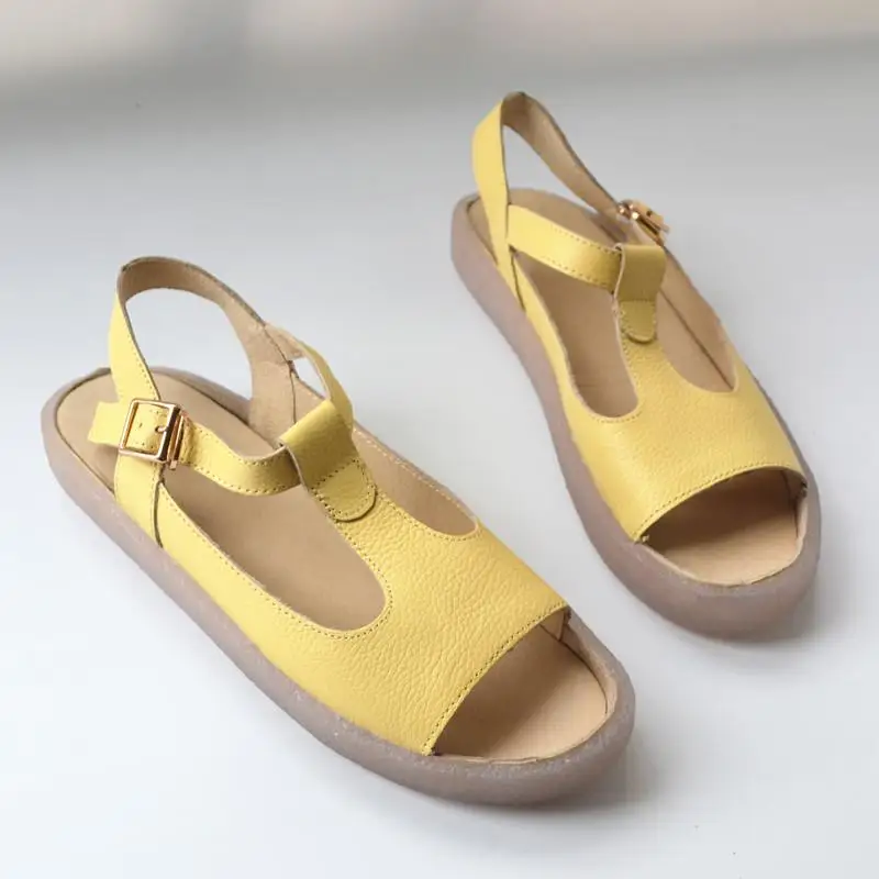 Careaymade/женские сандалии для отдыха, большие размеры Новые летние пляжные туфли для отдыха с открытым носком женская обувь из натуральной кожи с застежкой - Цвет: Yellow